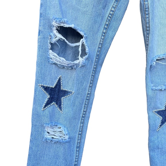 Sandro Embellished Patch Pearl Monaco Straight Leg Jeans - Picture 8 of 13